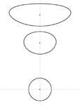 Circle created around the point on the earth surface. When projected to WGS64, the circle is deformed.