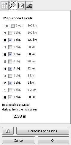 Map Zoom Levels Tab