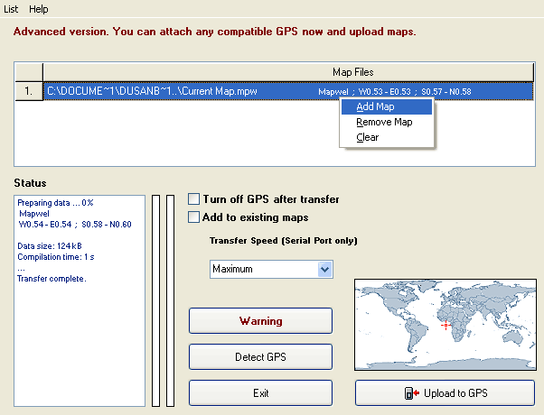 Transfer of map from Mapwel to Garmin compatible GPS unit